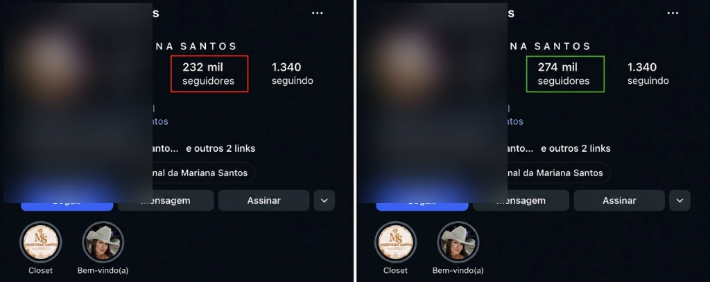 Comparativo de seguidores antes e depois, resultado 4