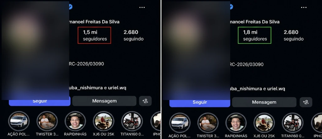 Comparativo de seguidores antes e depois, resultado 5