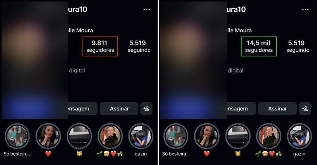 Comparativo de seguidores antes e depois, resultado 10