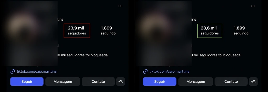 Comparativo de seguidores antes e depois, resultado 11