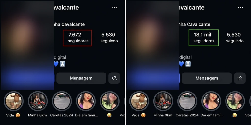 Comparativo de seguidores antes e depois, resultado 13